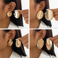 Exaggerated Irregular Smooth Oval Round Stud Earrings Metallic Pleated Fashion Earrings for Women