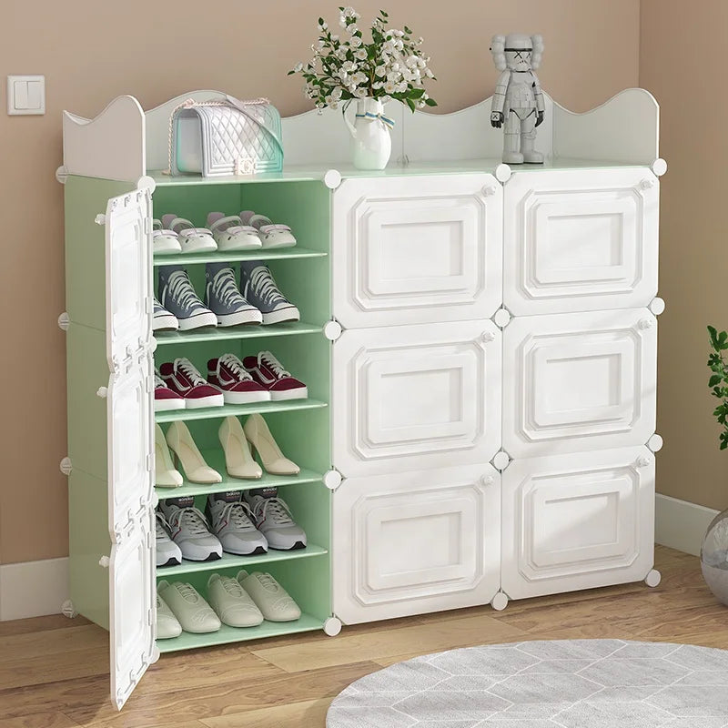 Modern 3D Door Plastic+Iron Extendable Foldable Shoe Storage Cabinet Home Furniture for Balcony Living Room Hotel Warehouse Mall