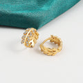 Minimalist 18k Gold Plated Real Copper Small Huggie Earrings with Crystal Leaf Clip for Weddings and Gifts