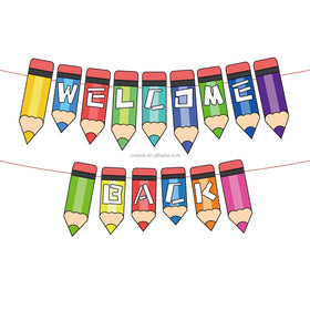 Huancai Welcome Back to School Banner Pencils Shape Hanging Garland for Children Kindergarten First Day of School Party Supplies