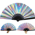 Custom 33cm Bamboo Crafts Custom Printed Large Folding Rave Fans Fholographic Hand Held Festival Wedding Party Clack Fan