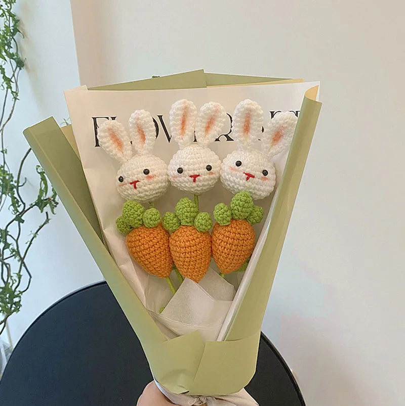 DREA Crochet Flower Bouquet Valentine's Day Gift Wedding Gift Handmade Crochet Rabbit Finished Products