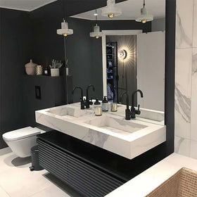 Luxury Modern Ceramic Middle Basin SINTERED STONE Counter Top Wall-Mounted Bathroom Vanity High-Gloss Finish Sink Aiweiluo