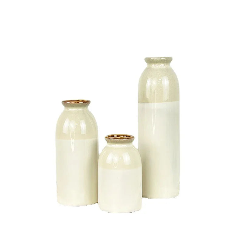 Factory Direct Sale Three-piece Set of Small Oval Ceramic Vases for Home Decoration
