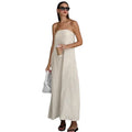 Ohsisa 2025 New Women Cotton Dress Simple Lady Elegant Sleeveless Maxi Dresses Solid Color Casual Strapless Long Dress