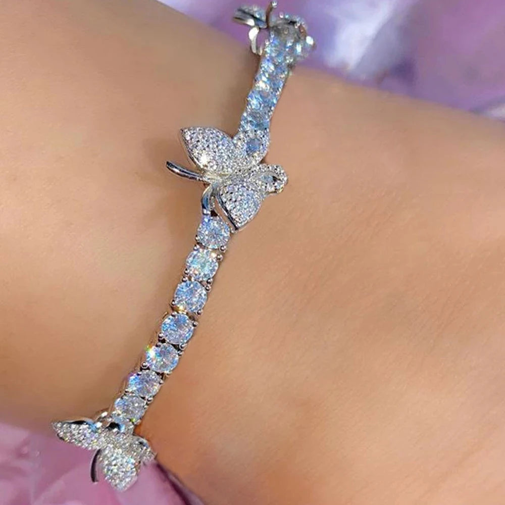Women Anklet Bracelet Cute Butterfly Charm Rhinestone butterfly Anklet Stainless Steel