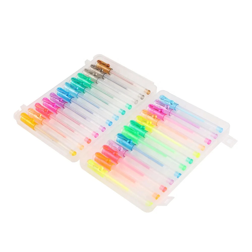 Hot Sales 24pcs Assorted Colors Mini Glitter Gel Pen Set Plastic Carry Case Included