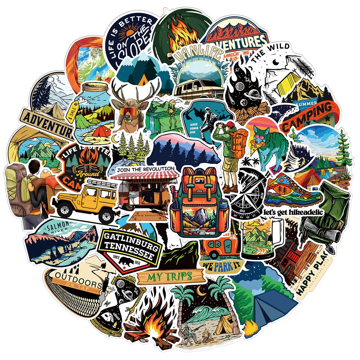 50Pcs New Outdoor Camping Graffiti Pvc Waterproof Sticker Travel Case Car Computer Guitar Sticker Kids Diy Gift Sticker