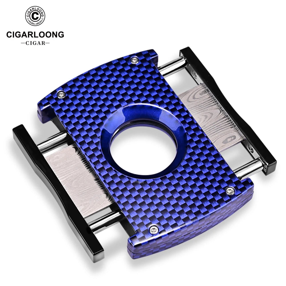 CIGARLOONG Stainless Steel Portable Double Blade Cigar Cutter Luxury Set with Leather Cover