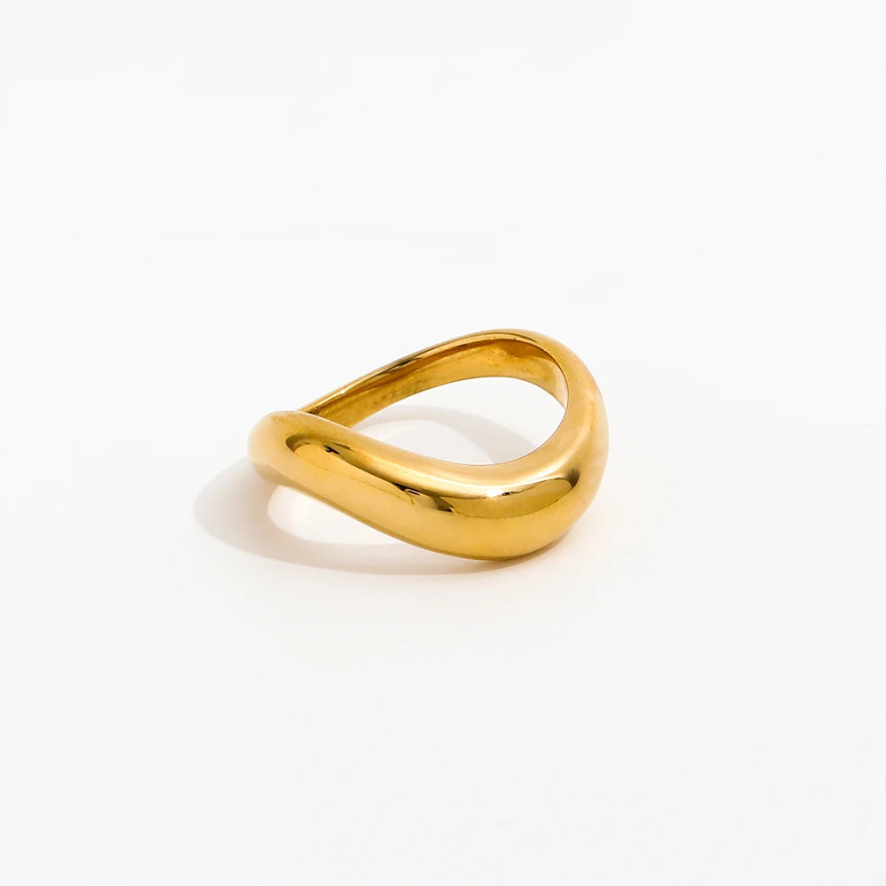 Joolim Jewelry Wholesale 18K Gold Plated Curved Camber Stainless Steel Ring for Women Rings