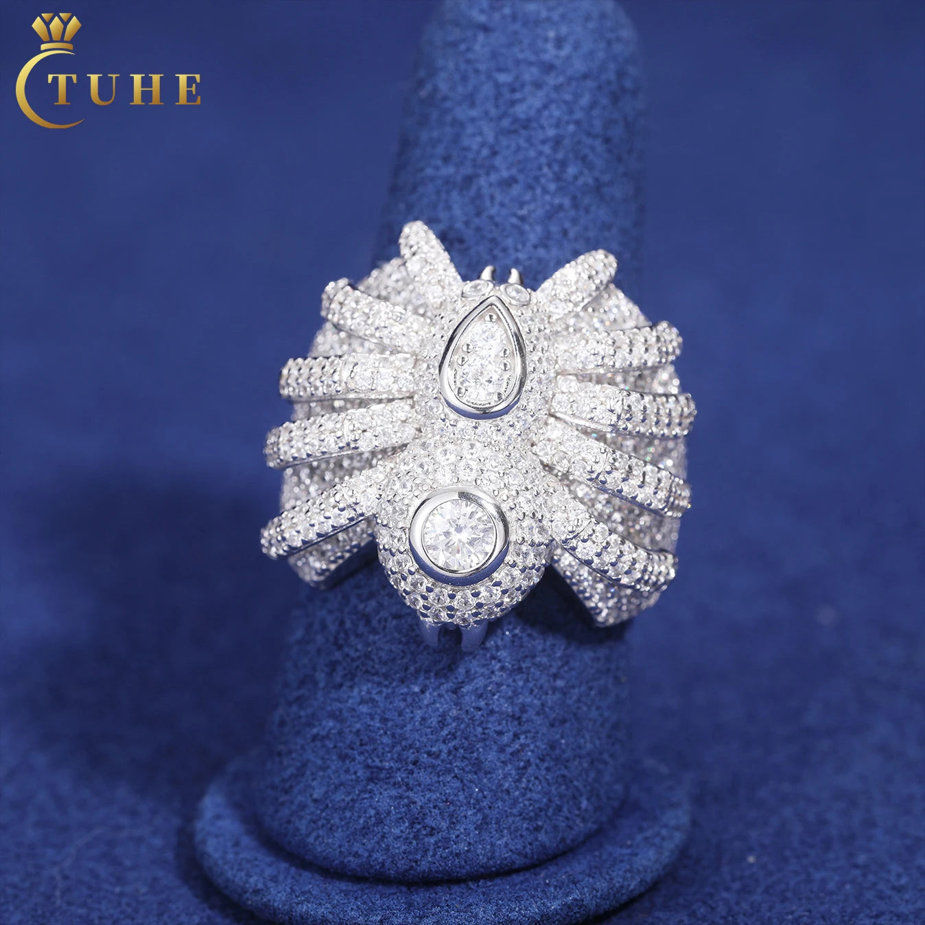 Suspended Design Micro Moissanite Spider Ring 925 Silver VVS Lab Diamond Hip Hop Men Jewelry Luxury Gift Iced Out Tarantula Ring