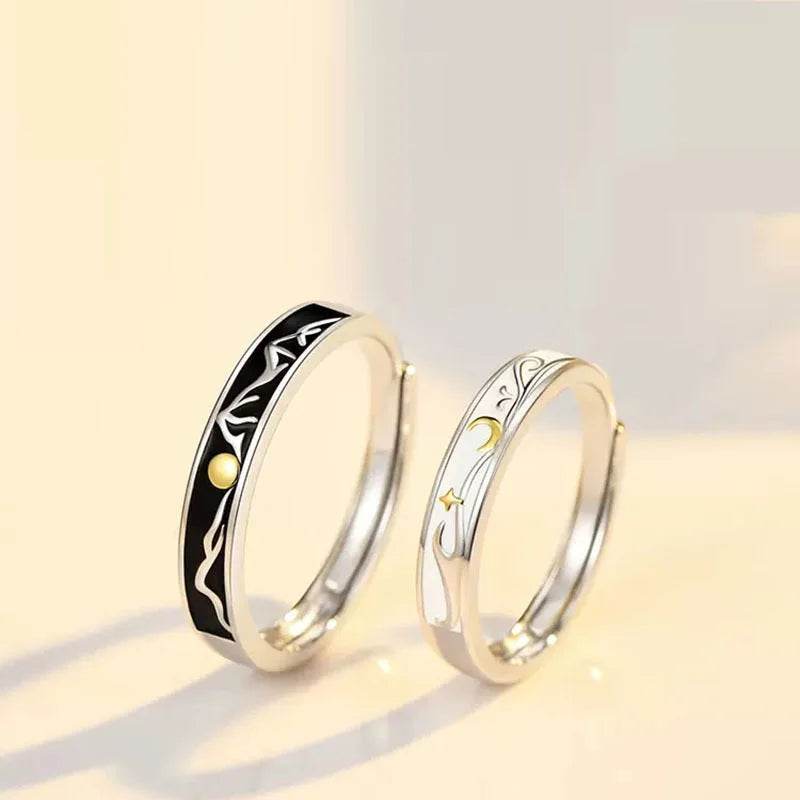 S925 Platinum Plated Romantic Sun and Moon Romantic Couple Rings for Women Men Wedding Engagement Jewelry Ring