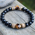 Handmade Cool Men Production Healing Crystal Natural Stone Simple Faceted Tiger Eye Stone Bead Black Obsidian Bracelet
