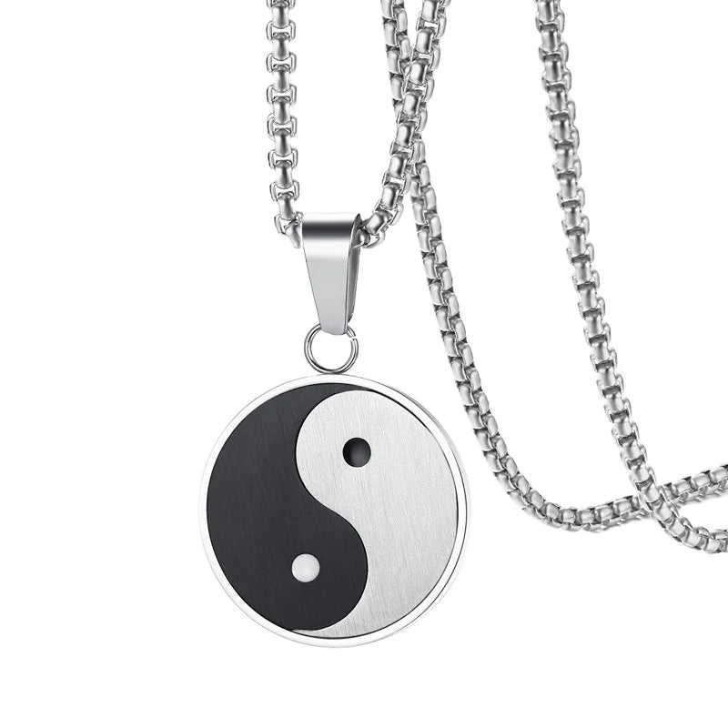 Stainless Steel Yinyang Tai Chi Bagua Pendant Necklace 18K/24K Gold Plated Link Chain Men's Taoist Jewelry