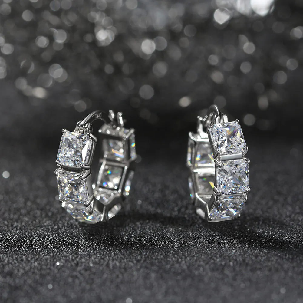 RINNTIN LZE15 Fashion Princess Square Cut 8A Cubic Zirconia Earrings Fine Jewelry Luxury 925 Sterling Silver Earrings for Women