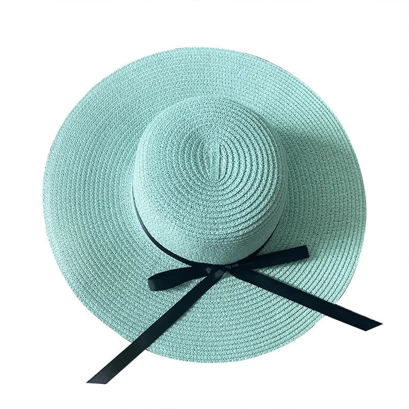 Straw Hat Elegant Wide Brim Sunscreen Hat Bow Beach Sun Foldable Straw Hats for Women