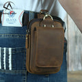 Andong Retro Crazy Horse Leather Waist Pack Genuine Leather Men Phone Pocket Purse Outdoor 6 Inch Small Belt Bags