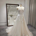 Luxury Lace Appliques Tulle A-Line Chapel Train Floor-Length Wedding Dresses for Women Jancember Rl183