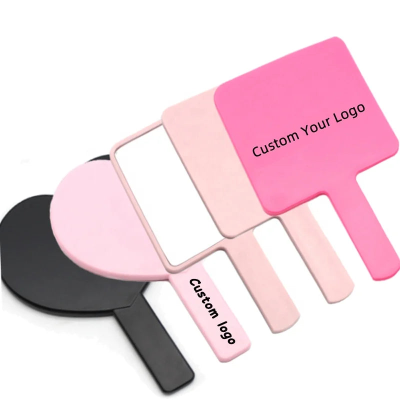 Custom Travel Size Square Heart Single Sided Plastic Hand Mirror Private Label Pocket Vanity Makeup Women Personalized Handheld