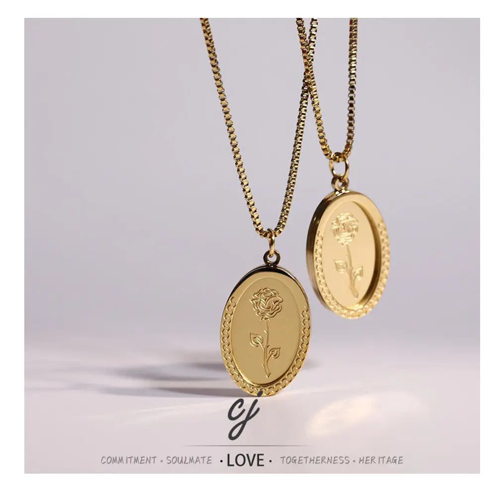 Carline Vintage Hot Sale Luxury Fashion Fine Wholesale Stainless Steel Minimalist PVD Gold Plated Pendant Flower Design Necklace