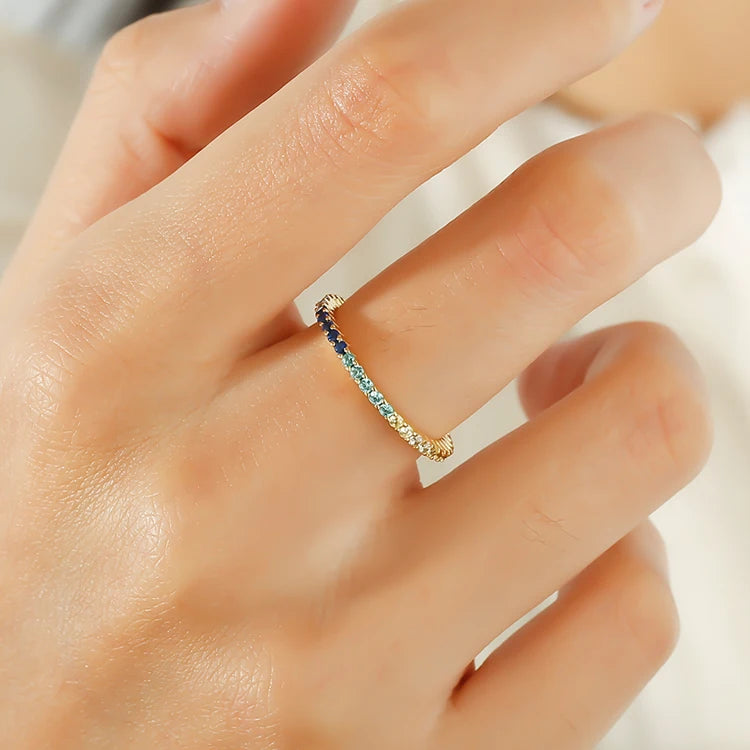 Kirin Pure 925 Silver Jewelry Pink Blue Zirconia Fashion Women Ring 925 Silver for Women