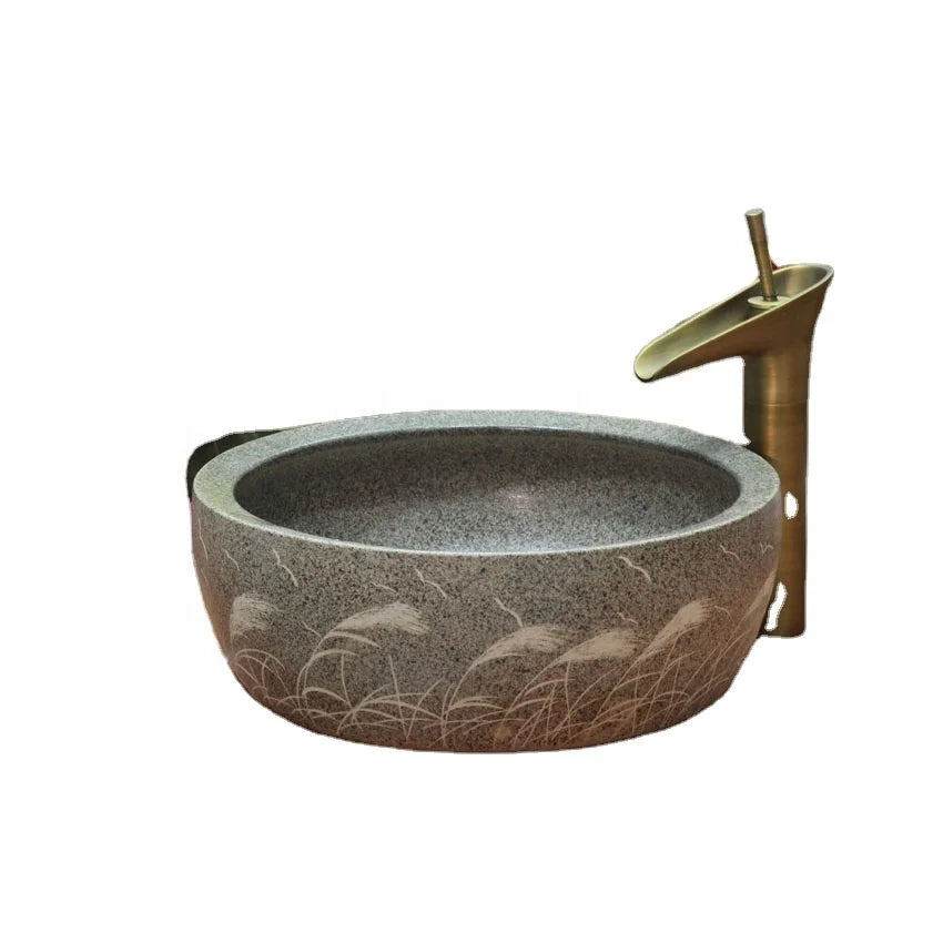 Jingdezhen Factory Direct Modern Art Ceramic Round Countertop Bathroom Sink Outdoor Washbasin with Engraving