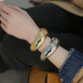 High-Grade Silver Gold Electroplated Trendy Geometric Oval Open Bangle Personalized Women's Alloy Metal Jewelry Bracelet Parties