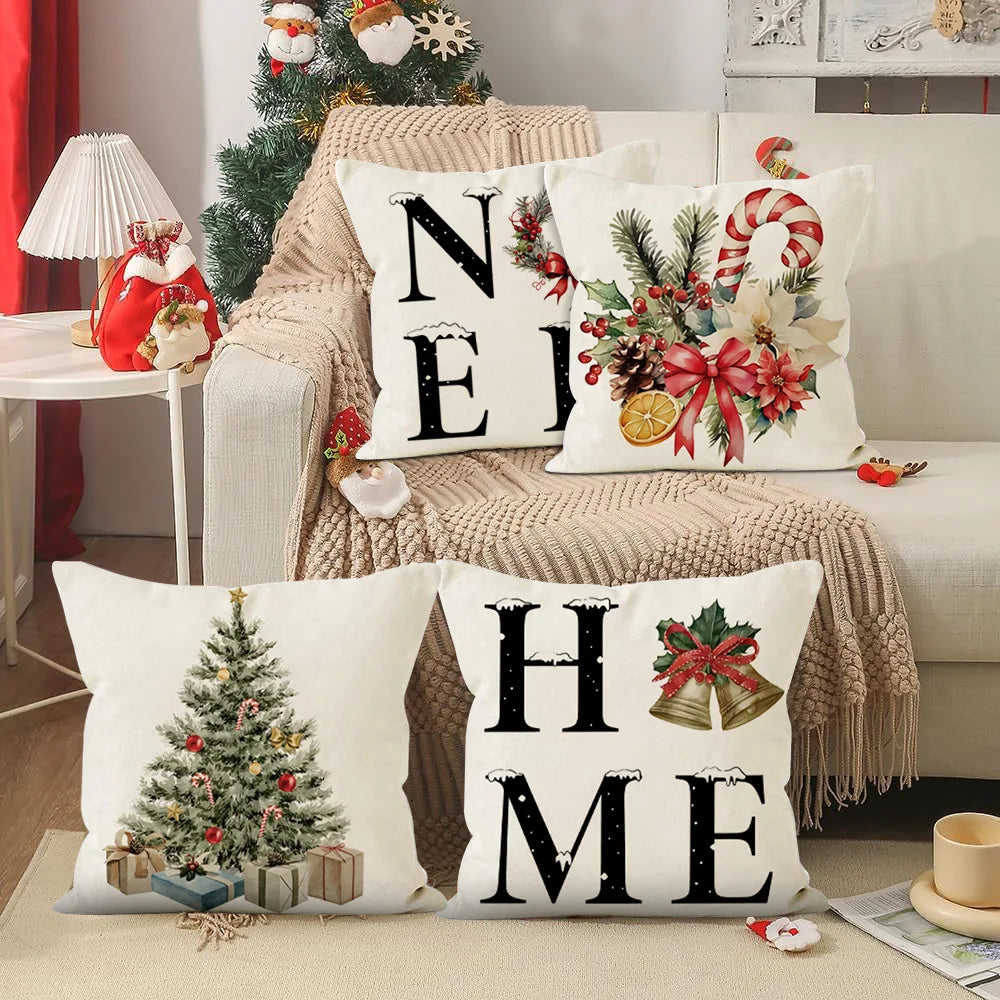 Christmas Pillowcase Christmas Farm Print Christmas Tree Linen Home Decor Pillowcase Sofa Cover