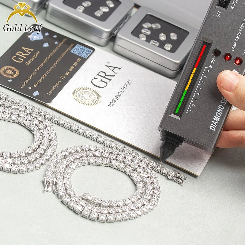 Goldleaf Fine Jewelry 925 Sterling Silver Tennis Chain D Color VVS Moissanite Diamond Link Chain Moissanite Tennis Necklace