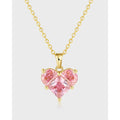 Women 18k Gold Plated Stainless Steel Chain Love Heart Diamond Necklace Pink Zircon Heart Pendant Necklace