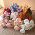 Wholesale 10 Heads Red White Silk Satin Artificial Rose Bouquet Flowers Natural Touch Wedding Valentine's Day Graduation Easter