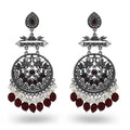 Indian Oxidized Jewelry Floral Leaf Design Antique Boho Vintage Metal Balls Beads Charm Chandbali Dangle Earring Set for Women
