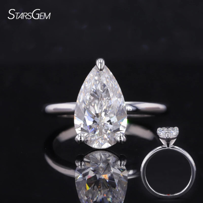 Starsgem IGI Jewelry Platinum 950 4CT DEF VS Pear Cut Lab Grown Diamond Solitaire Engagement Ring