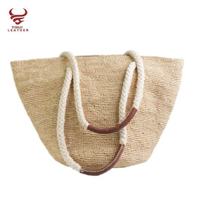 Straw Rattan Women Tote Summer Beach Shoulder Medium Woman Handbag
