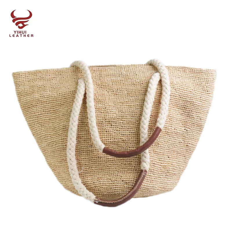 Straw Rattan Women Tote Summer Beach Shoulder Medium Woman Handbag