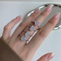 Claw Setting Ellipse Zircon Ring 925 Sterling Silver Geometric Rectangle Finger Ring for Women