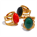 JINYOU 1600 Red Black Green Stone Stainless Steel Open Adjustable Popular Fashion Ring Gold Waterproof Women Jewelry Gala Gift