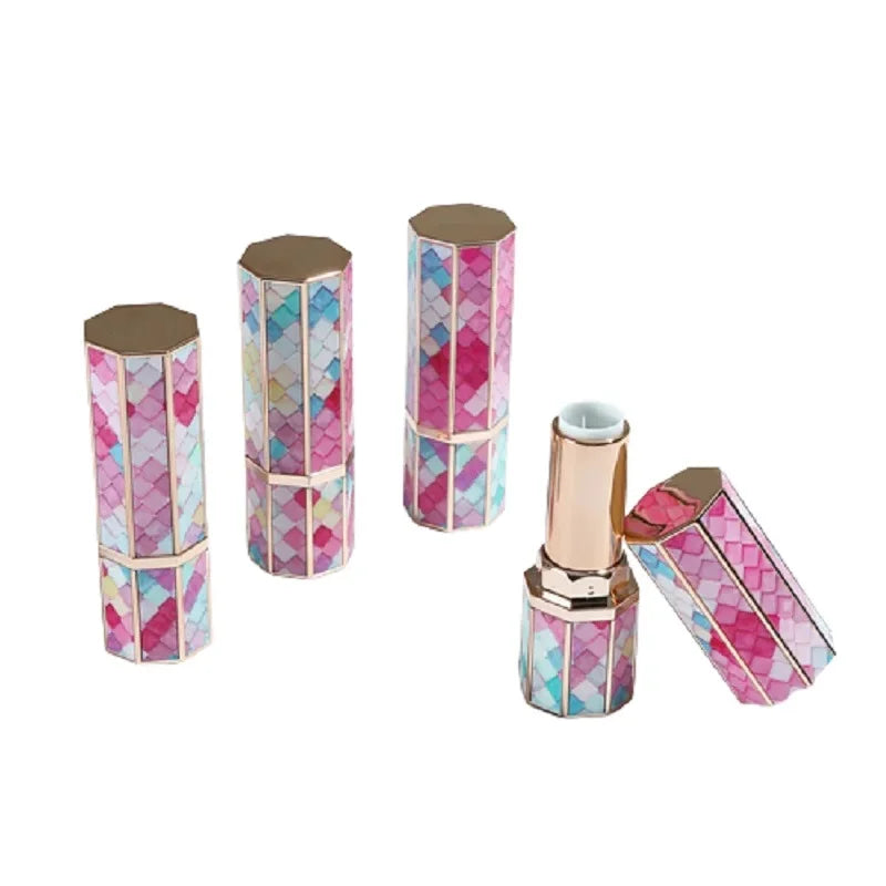12.1mm Octagon 3D Mermaid Style Lip Balm Tube Empty Cosmetic Packaging Lipstick Container Tube