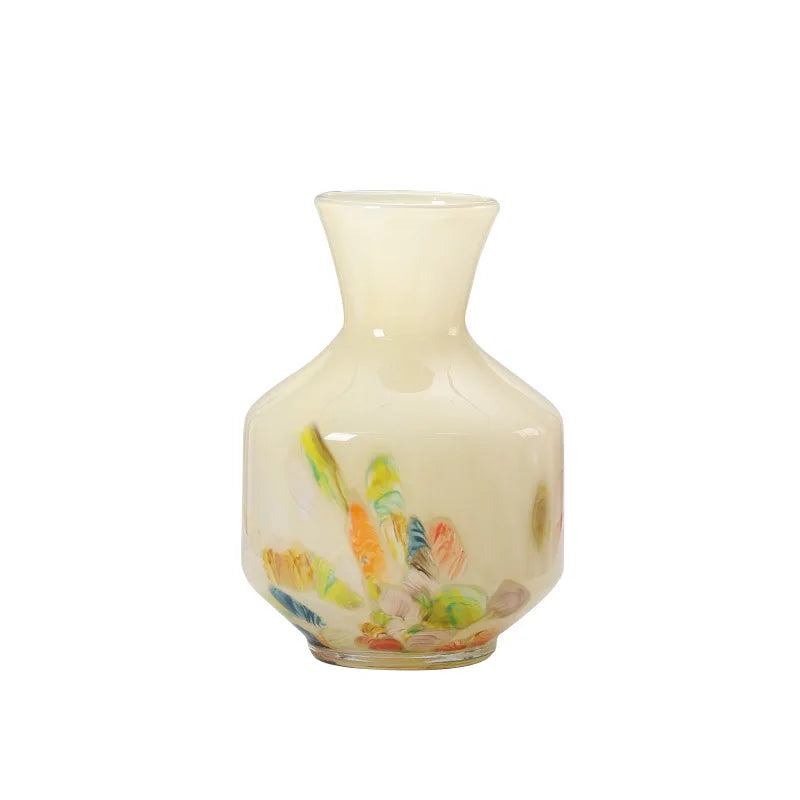 Modern Luxury Heavy Jade Amber Glass Vase with Wooden Base Tall Coastal Design Style for Home & Wedding Tabletop Decoration