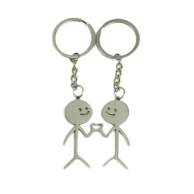 Stickman Matching Couple Keychain Cute Stick Man Heart Stainless Steel Car Funny Doodle Key Chain Purse Pendant Valentines Gift