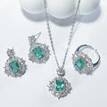 Exquisite Luxury Green Crystal Zircon Necklace Earring Ring Set Women's Fashion Copper Jewelry for Parties & Weddings