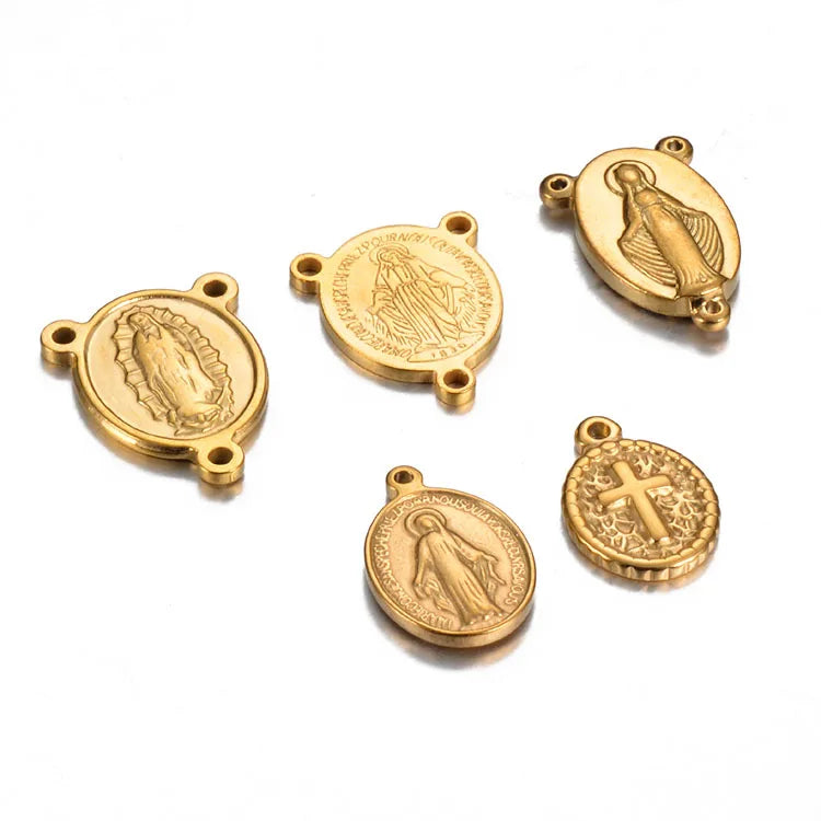 S1267 Gold Plated Stainless Steel Virgin Mary Medal Rosary Centerpiece  Our Lady of Guadalupe Connector Rosary Making Supply