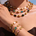 18K Gold Plated Titanium Steel Water Drop Stainless Steel Bead Bracelet Necklaces Non-Fading Jewelry Accessories for Gift