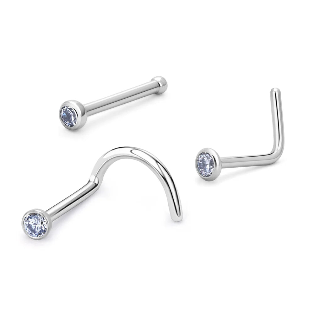 Wholesale G23 ASTM F136 Titanium Bowl Shape 20G Nose Stud Zircon Inlay Cartilage Tragus Helix Ear Studs Body Piercing Jewelry