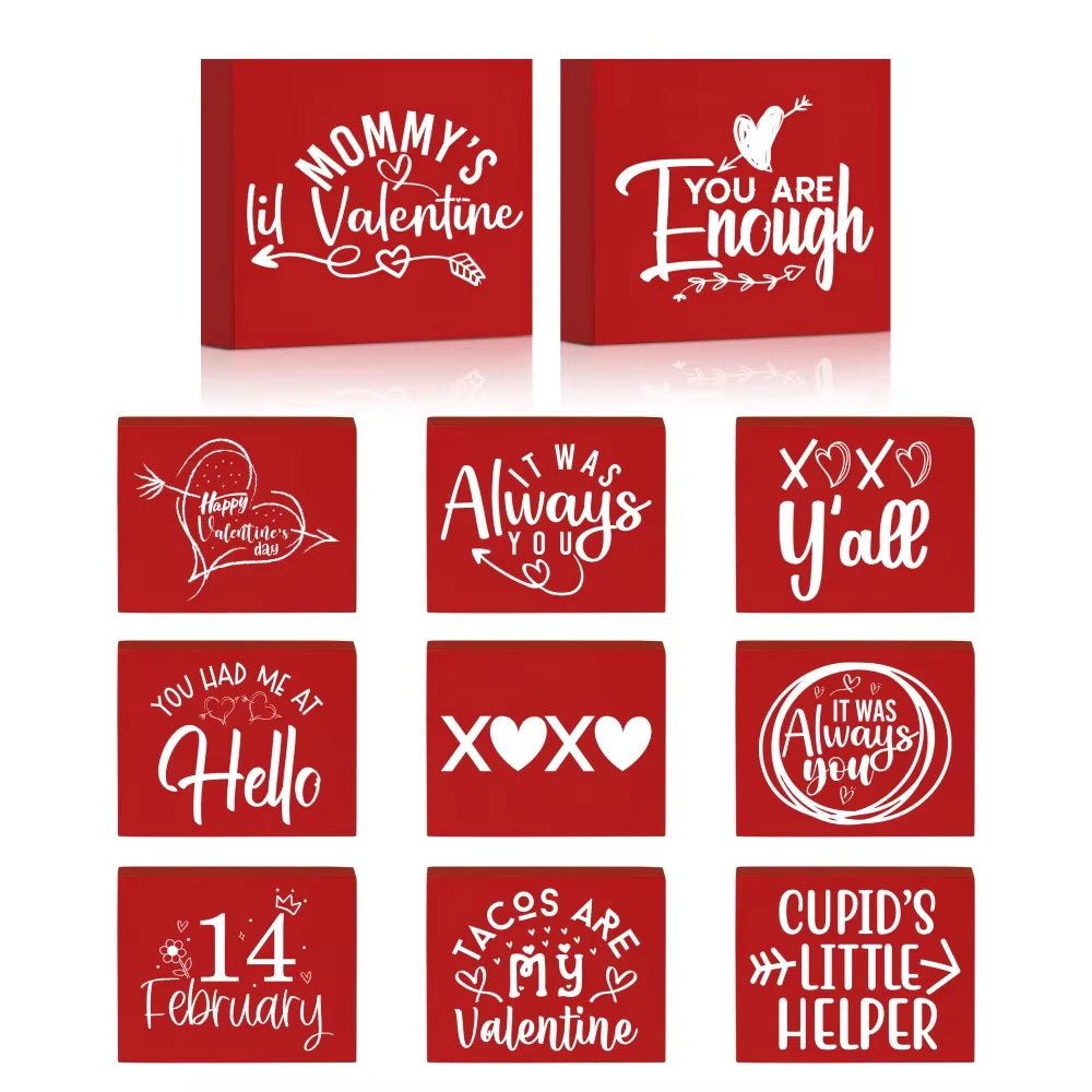 Putuo Decor Valentine's Day Red Wooden Box Sign Intimacy Love Gift Tabletop Decoration Box Sign