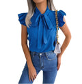 INS Fashionable Summer Solid Color Female Blouse Top 2023 Spring Summer Women Elegant Youth Lady Bowknot Blouses