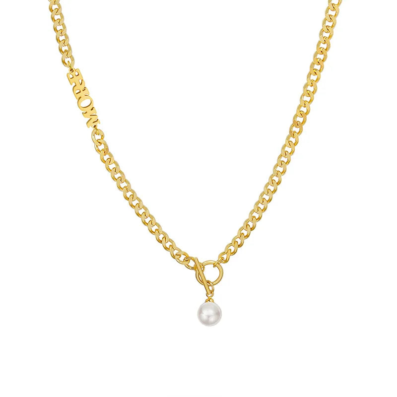More Pearl Ot Buckle Pendant Necklace Female Ins Wind Titanium Steel Plated 18K Real Gold Clavicle Chain Jewelry