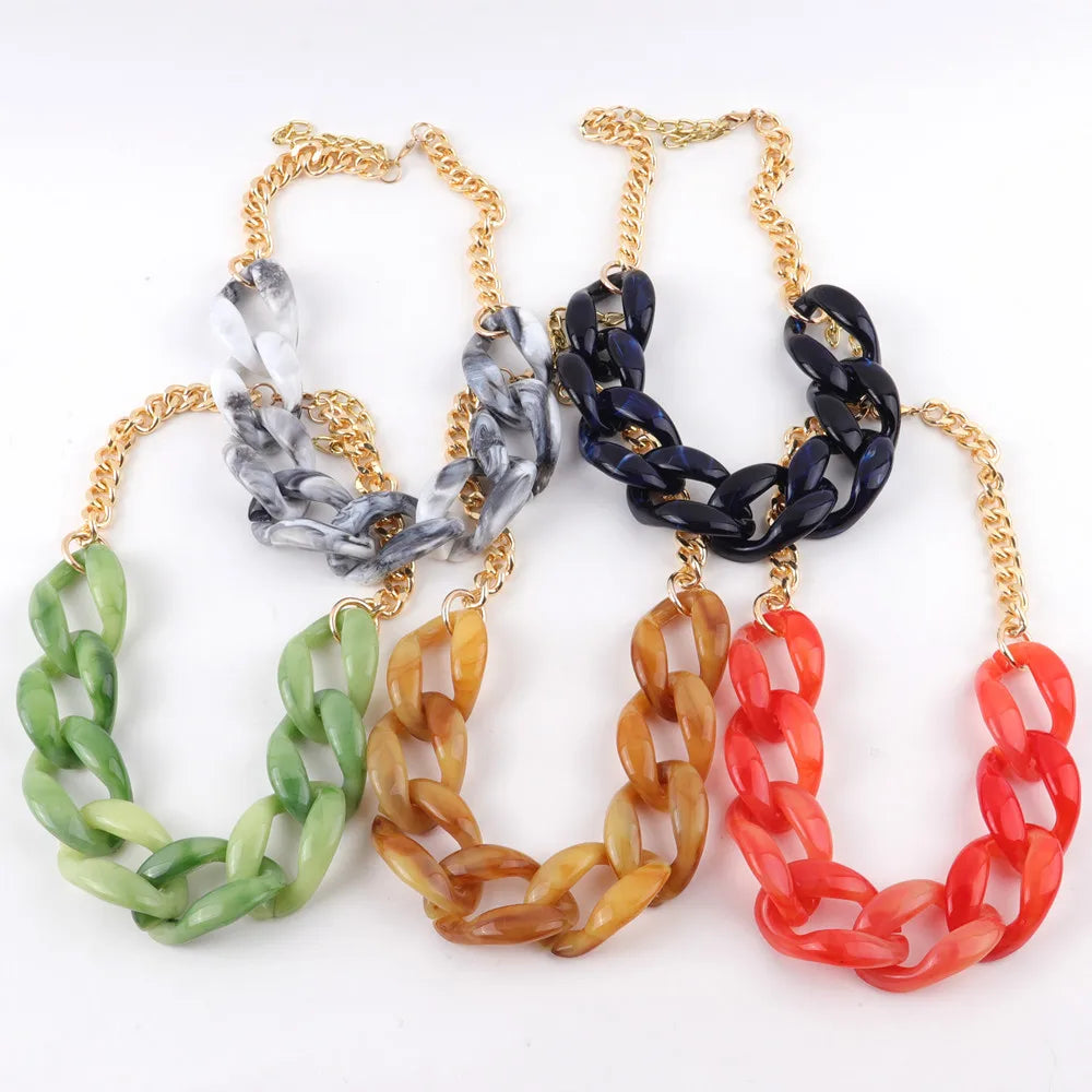 Bohemia New Colorful Mixture Hip Hop Shape Long Link Chain Acrylic Resin Lucite Chokers Necklace Anniversary Party Jewelry