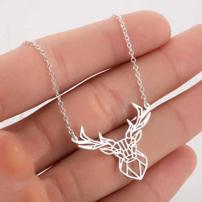 Fashion  Non Tarnish Silver 18K Gold Plated Stainless Steel Origami Deer Pendant Necklace Jewelry for Women