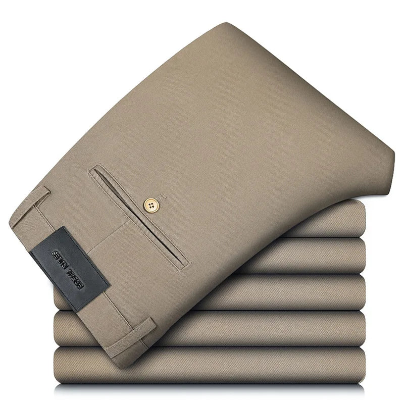 Spring Autumn Male Chic Straight Formal Trousers Casual Office Luxury Fashion Mens Business Regular Fit Mid Midweight Suit Pants
